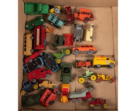 30x small scale diecast vehicles by Dinky, Matchbox, Charbens, Toys, etc. Including; Morris J2 Pick-up, Volkswagen Micro bus,