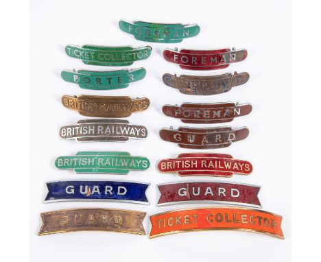 15x British Railways totem and fishtail style cap badges all for restoration. A Porter, 4x Guard, 2x Ticket Collector, 3x For