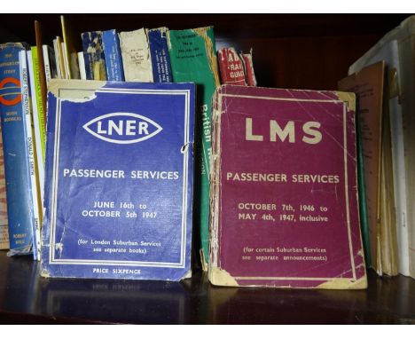 100+ railway related books. Including a 1957 Bradshaw's Guide. 2x ABC Railway Guides 1960 and 1962. 9x Original 1960s British