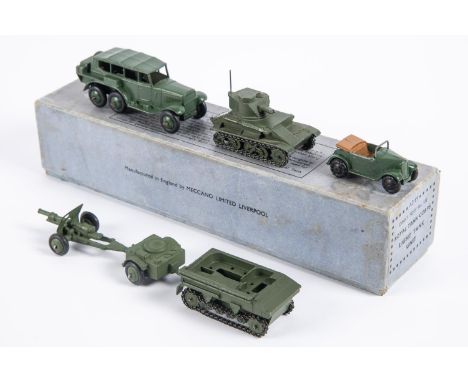 A Dinky Toys Royl Tank Corps - Light Tnk Set (152). Comprising Light Tank 152a, Austin Seven Car 152c and Reconnaissance Car 