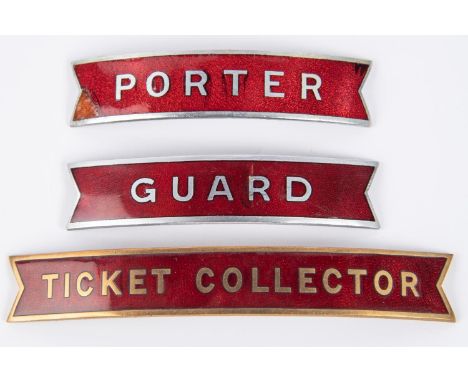 3x British Railways (Midland Region) fishtail style cap badges, all unmarked. Porter, Guard and Ticket Collector. All chrome 
