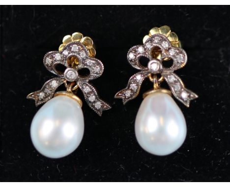 Pair of pearl &amp; diamond earrings