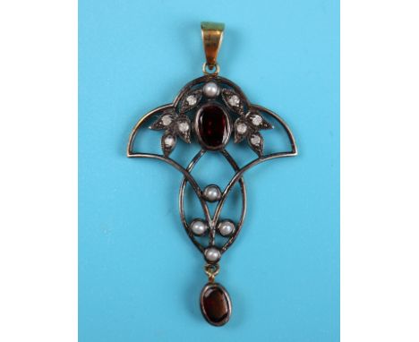 Garnet, pearl &amp; diamond set pendant