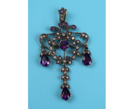 Amethyst, pearl &amp; diamond set pendant