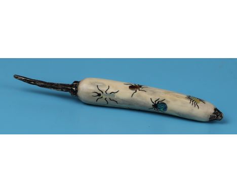 Shibbyama inlay carving of vegetable adorned with mother of pearl beetles - Approx L: 18cm