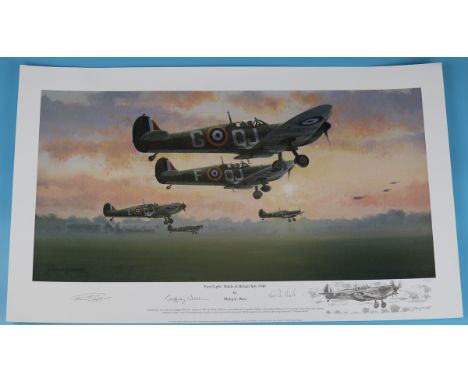 RAF Print - First Light - Battle of Britain July 1940 by Philip West - Remarque 20 of 25 Spitfire scramble - Signed by the ar