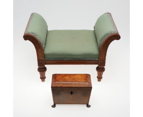 the out swept ends carved with flower head and rosette detail, width 48cm, depth 29cm, together with a 19th century inlaid sa