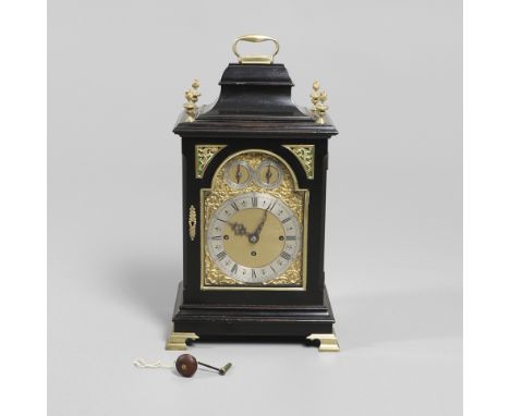 the 6 1/2" dial with silvered chapter ring and subsidiary chime/silent and chime type dials signed John Hall &amp; Co. Manche