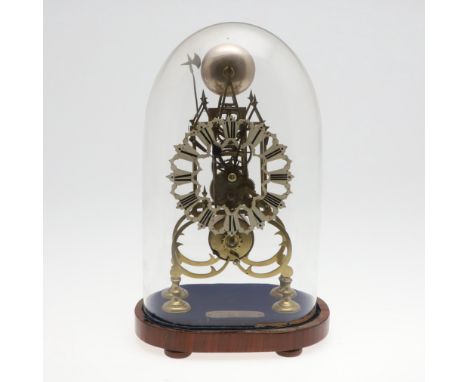 the 6 1/2" pierced silvered dial with Roman numerals on a single train fusee movement striking to a bell, on a velvet and woo