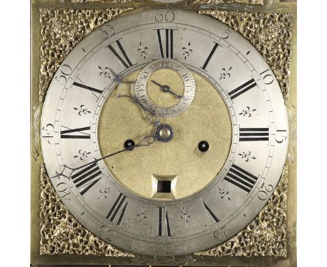 the 12" brass dial with strike/silent dial, subsidiary seconds dial and date aperture, the silvered chapter ring inscribed Ed