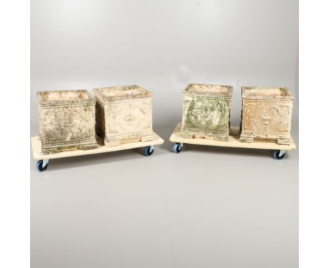 the sides with Neo-Classical decoration of urns and foliate scrolls in relief, on stepped square feet, 47cm square. *CR Weath