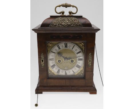 late 17th or early 18th century, the brass dial with 5 1/2" silvered chapter ring with Roman numerals, Arabic seconds and dat