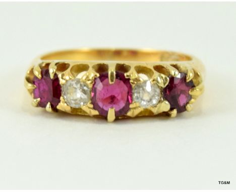 18ct gold ladies antique set ruby and diamond ring size L