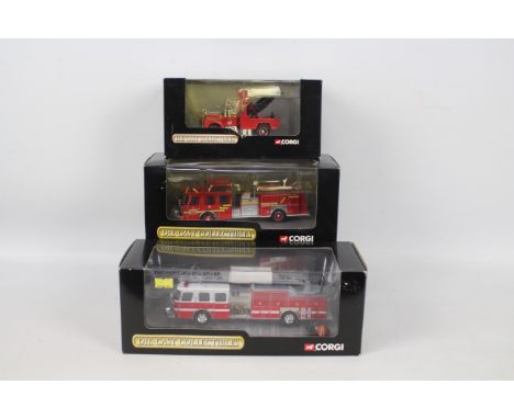 Corgi - Three boxed diecast vehicles from Corgi's 'Diecast Collectibles' North American Fire Apparatus series. Lot consists o