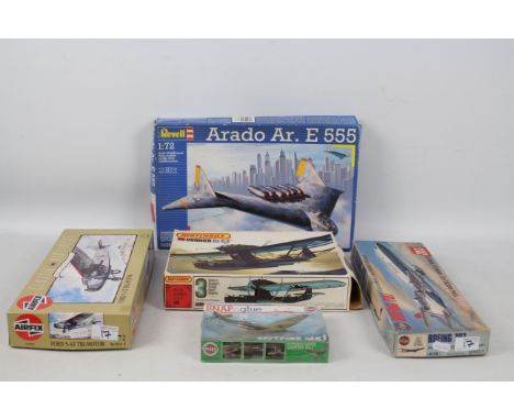 Matchbox - Revell - Airfix - Five boxed military and civilian plastic model aircraft kits in various scales. Lot includes Rev