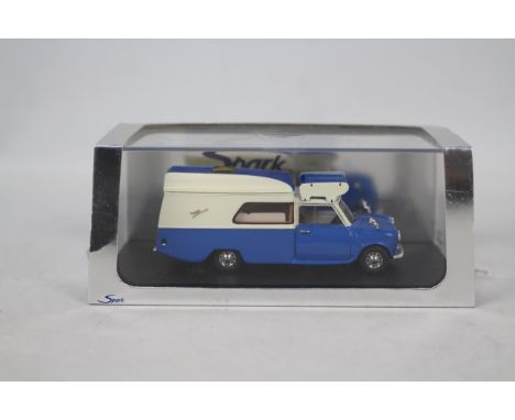 Spark - A boxed Spark 1:43 scale #S1517 Mini Low Roof Camper. The model in blue and white appears to be in Mint condition, ho