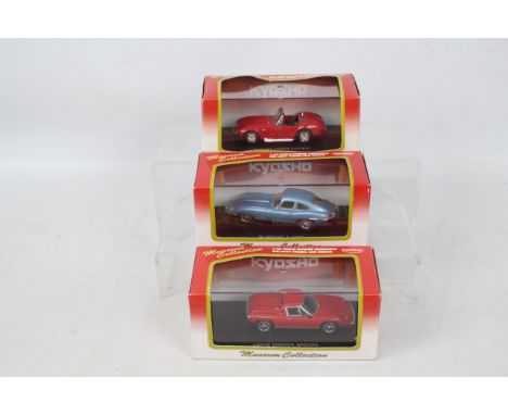 Kyosho - Three boxed 1:43 scale diecast model cars from Kyosho. Lot consists of Kyosho #03073R Lotus Europa Special; #03062B 