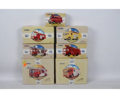 Corgi Classics - Seven boxed diecast predominately UK Fire Appliances from Corgi. Lot includes Corgi #97385 AEC Ladder Fire V