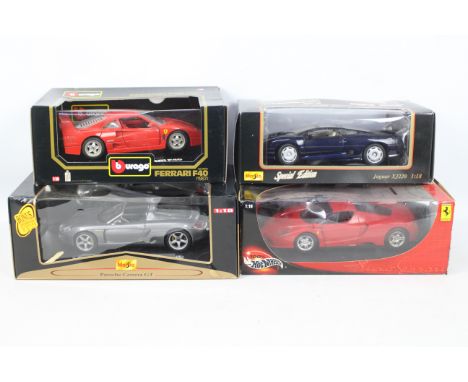 Hot Wheels, Maisto, Burago - 4 x boxed 1:18 scale die-cast model vehicles - Lot includes a 100% Hot Wheels #56293 Ferrari in 