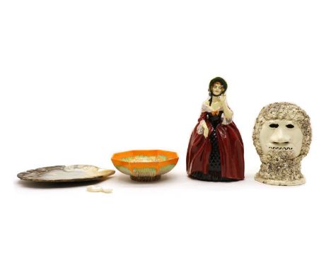A Royal Doulton figure 'Margery' HN 1413, 27.5cm high, an octagonal Shelley bowl, 18cm diameter, a studio pottery 'green man'
