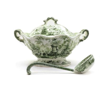 An early Victorian Stone China soup tureen, cover and ladle, by Charles Meigh, in the Sicilian pattern, 40cm wideCondition re
