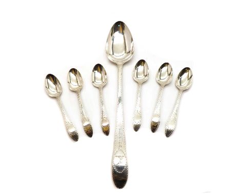 A George III Irish silver old English pointed basting spoon, maker's mark distorted, possibly by John Pittar, Dublin 1787, br