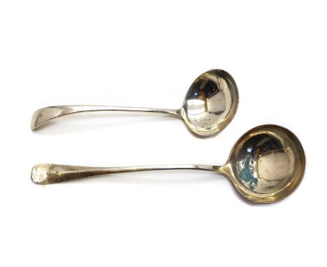 A silver soup ladle, by Mappin &amp; Webb, Sheffield 1928, 28.5cm long, together with another example, Martin Hall &amp; Co L