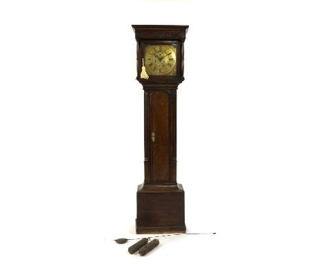 A George III oak eight-day longcase clock, the engraved brass dial with subsiduary seconds dial, inscribed 'John Owen Llansws
