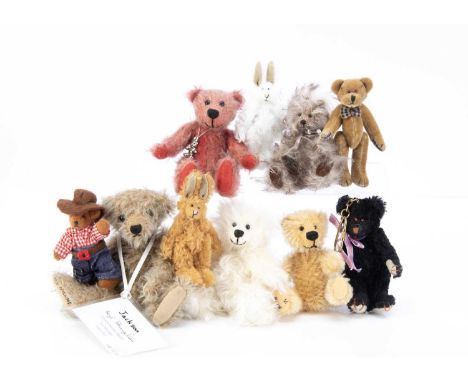 Ten miniature artist teddy bears/ rabbits including a Beryl's Bears, Jackson 13 of 20 with card tag --6 3/4in. (17cm.) high; 
