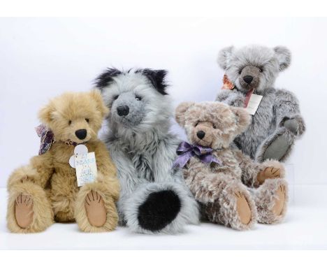 Four  LJ Bears artist teddy bears,  Doobie, 3 of 5 with light brown and black synthetic plush and tag certificate --16 1/2in.