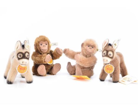 Two pairs Steiff limited edition  Noah's Ark animals,  donkeys, 476 of 8000 --6in. (15cm.) high;  and a pair of gorilla's 139