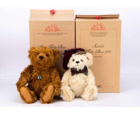 Two Steiff limited edition teddy bears, a Scottish bear with white mohair and 'Scottish Parliament' Tartan bow- tie, 2150 of 