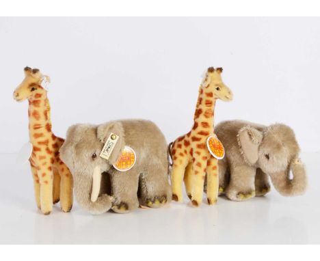 Two pairs Steiff limited edition  Noah's Ark animals,  comprising of elephants 1877 of 8000 and giraffes1175 --10in. (25cm.) 