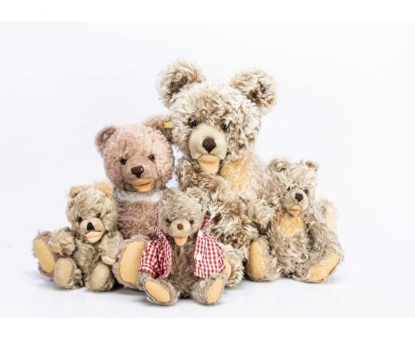 Three post-war Steiff Zotty teddy bears, including an unusual carmel Daylon bear, with brown and black glass eyes, swivel hea