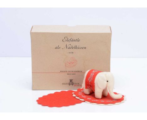 A Steiff Club limited edition elephant pin cushion, 1584  for the year 2002, in original box with certificate -- 31/2in. (9cm