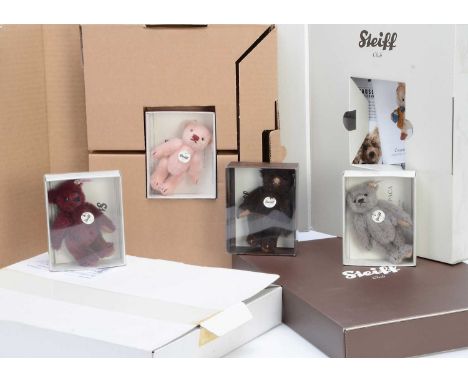 Four Steiff Club miniature teddy bears,  for the years 2010 to 2013 --4in. (40cm.) high; all in original window boxes, with c