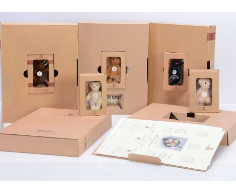 Five Steiff Club miniature teddy bears,  for the years 1999 to 2003 --4in. (10cm.) high;  all in original window boxes, with 