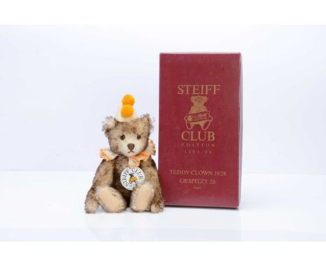 A Steiff Club Edition Teddy Clown 1928 replica teddy bear, 6047 for the year 1993, in original box with certificate --12 12in