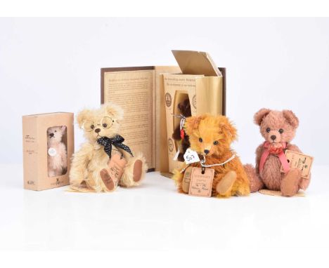 Five collectors teddy bears,  including three Robin Rive artist bears, Gingernut, 96 if 195 with card tag, Petal 151 of 300 w