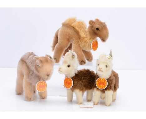 Two pairs Steiff limited edition  Noah's Ark animals,  a two of lamas 1625 and 442 of 8000, and a pair of camels 875 of 8000 