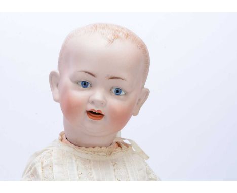 A Hertel, Schwab & Co 151 character baby,  with replaced fixed glass eyes, open mouth with teeth, painted light brown hair, b