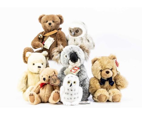 Seven collectors/ manufactured teddy bears, a Hermann Brauni 131 of 2000 with card tag --16 1/2in. (42cm.) high; a Hermann te