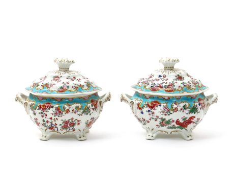 A pair of Chamberlain's Worcester sauce tureens and covers, 1st half 19th century, decorated in pattern 1713 with flowers in 
