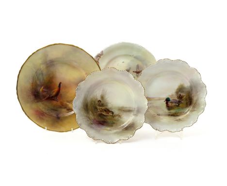 Four Royal Worcester plates, date codes for 1913, 1928 and 1932, painted by James Stinton, a pair of plates with mallard duck