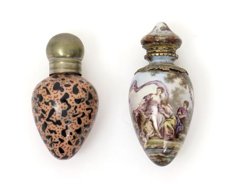 Two egg-shaped scent bottles, late 18th/early 19th century, one enamel and decorated with a continuous scene of Europa and th