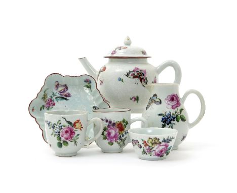 A London-decorated Chinese porcelain composite part tea service, 18th century, the porcelain originally decorated with bianco