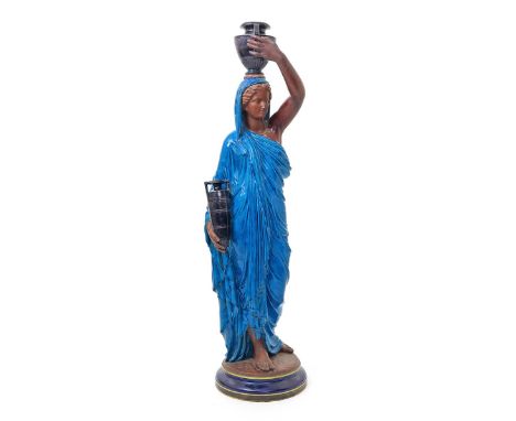 A massive Royal Worcester figure of a Grecian water carrier, date code for 1880, modelled by James Hadley, a two-handled urn 