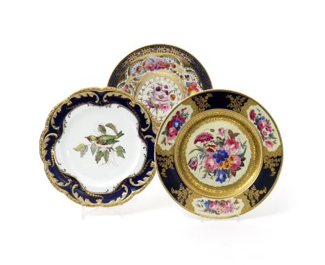 A good Chamberlain's Worcester cabinet plate, mid 19th century, painted with a central floral arrangement within a wide raise
