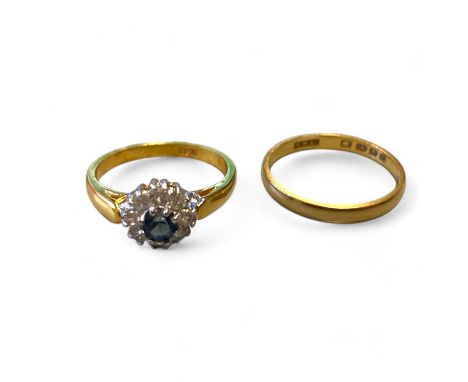 Two 18ct rings and small collection of 9ct gold  To Include An 18ct Marked & 18ct Yellow Gold Tested CZ & Sapphire Ring, A 18