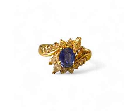 Sapphire & Diamond Ring With Appraisal Stating " 14ct Yellow Gold And Sapphire / Diamond Ladies Fashion Ring Having A Total W